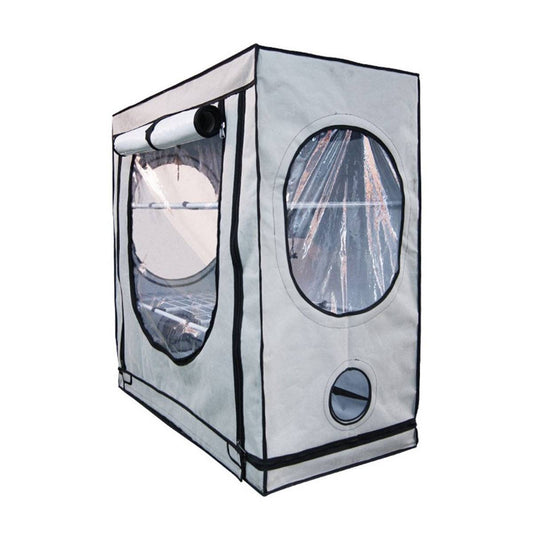 Tente de culture Black Box Silver Premium 125x65x120 cm avec fenêtres transparentes et structure robuste pour jardinage intérieur.