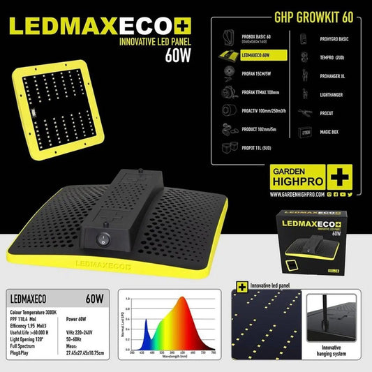 Panneau LEDMAXECO+ 60W du kit de culture Garden HighPro Growkit 60, éclairage LED innovant pour culture indoor efficace.