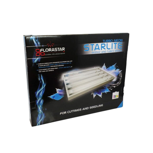 Emballage du Turbo Néon Starlite croissance 4x55W Florastar, lampe de culture T5 avec tubes 6500K pour boutures et semis.