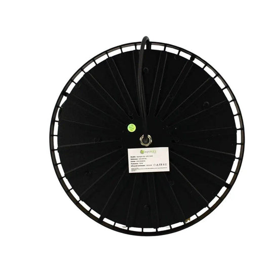 Vue arrière de la lampe LED AGROLIGHT UFO 150W avec dissipateur thermique circulaire, conçue pour la culture de plantes en intérieur.