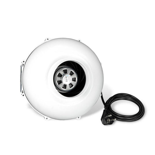 Vue arrière du ventilateur de conduit Prima Klima PK 100 ECblue, moteur EC performant pour systèmes HVAC et culture en intérieur.