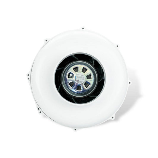 Vue intérieure du ventilateur de conduit Prima Klima PK 125 ECblue 125mm, moteur EC économe en énergie pour systèmes HVAC performants.