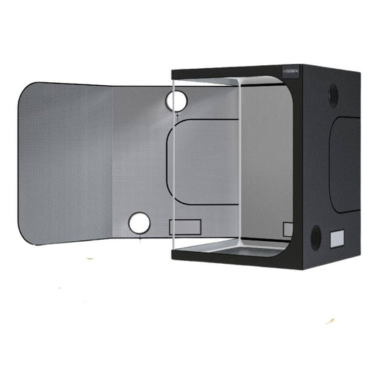 Intérieur de la tente de culture Guerilla Box 120x120x200 cm avec revêtement mylar réfléchissant, ouvertures de ventilation et accès facile pour jardinage indoor.