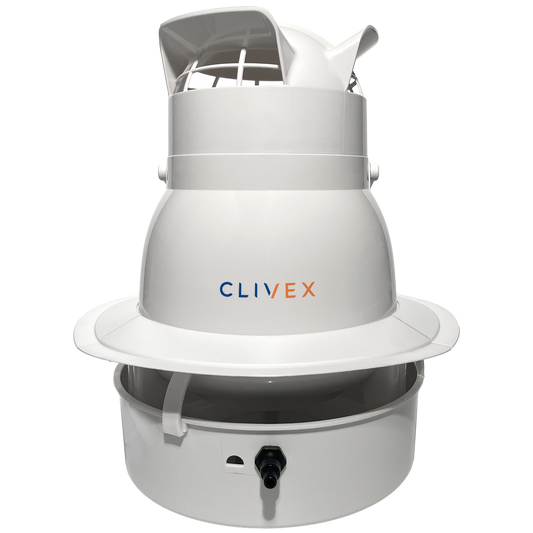 Humidificateur industriel Clivex Big Cloud 4L/h, design compact et puissant, avec vanne de régulation pour ateliers et bureaux.