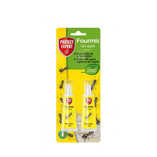 Anti fourmis en gel de 2x15gr Expert Protect, appât insecticide efficace en 48h contre les colonies de fourmis, usage intérieur et extérieur.