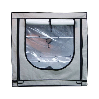 Vue frontale de la chambre de culture Black Box Silver 125x65x120, dotée d’une ouverture zippée et d’un intérieur optimisé pour la propagation.