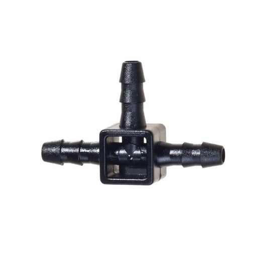 Mini-dérivation en T Blumat 3-3-3mm pour système d’irrigation goutte-à-goutte. Connecteur noir à trois sorties pour tuyaux 3mm, idéal jardinage.