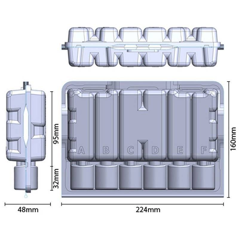 Schéma dimensions boite de transport 244x160x87mm