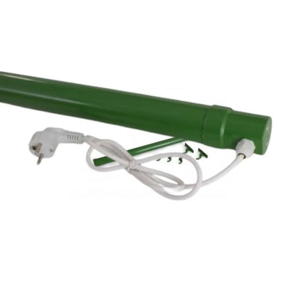 Tube chauffant Solux 240W vert de 120cm avec câble électrique et accessoires de fixation, conçu pour maintenir la chaleur en serre.