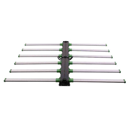 Vue de dessus de la lampe LED Solux Dragonfly 640W, structure robuste avec barres LED vertes, conçue pour les serres et cultures en intérieur.