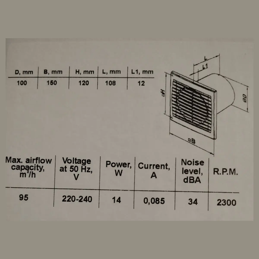 Schéma technique extracteur Winflex VKOs 100mm 105m3/h