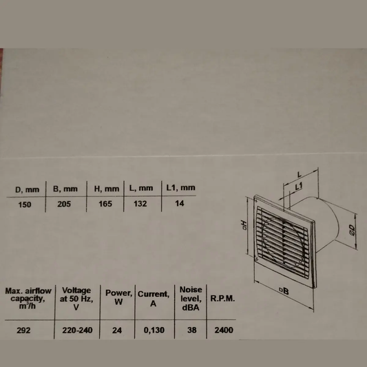 Schéma technique extracteur Winflex VKOs 150mm 300m3/h