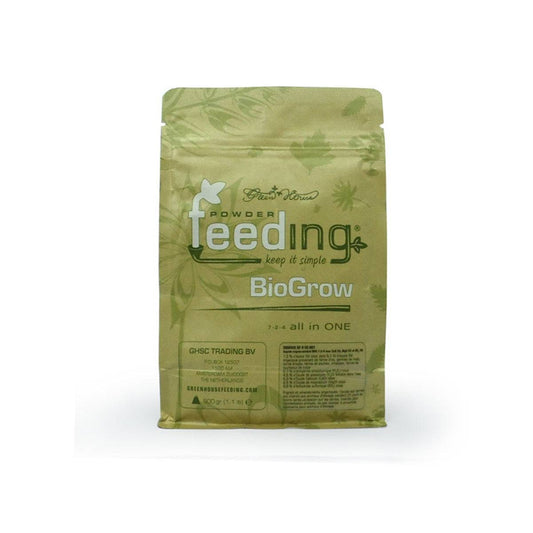 Engrais organique Green House BioGrow 500gr en sachet refermable, idéal pour la croissance des plantes en terre, coco ou terreau.