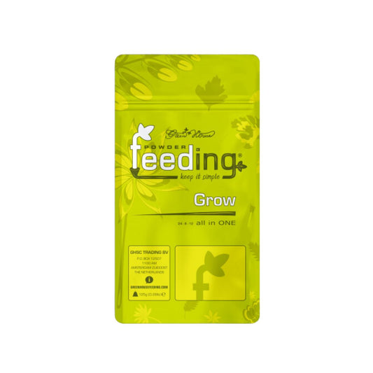 Engrais Green House Powder Feeding Grow 125g pour croissance des plantes, enrichi en azote, idéal pour terre, coco et hydroponie.