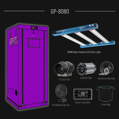 Kit de culture complet HortiSpectra 120x60x180cm avec tente 80x80x180 cm, LED 300W, ventilation et contrôleur intelligent WiFi.