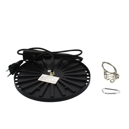 Contenu du kit AGROLIGHT LED UFO 100W avec câble d’alimentation, mousqueton et suspension, parfait pour semis et boutures en intérieur.