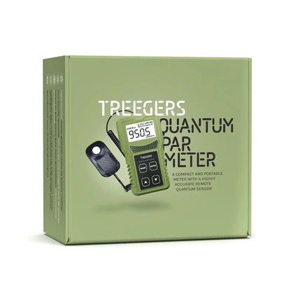 Boîte du PAR Mètre avec capteur à distance - Treegers, illustrant l'appareil et ses fonctions pour une mesure précise du spectre lumineux horticole.