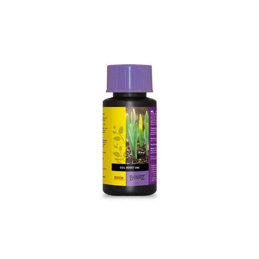 Flacon de 100ml du stimulateur pour plantes ATAMI SOIL Booster B'cuzz, engrais enrichi en azote pour favoriser la croissance racinaire. Idéal pour le jardinage domestique.