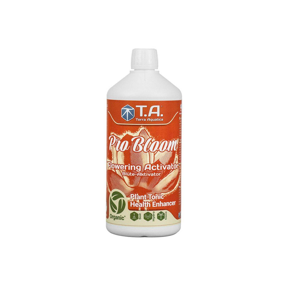 Une petite bouteille de Terra Aquatica pro bloom 500 ml, un stimulateur de floraison puissant