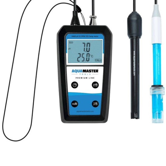 Aquamaster H600 Pro | Moniteur pH, EC, PPM, TDS et Température avec écran LCD et sondes, idéal pour mesures précises en hydroponie et aquariophilie.