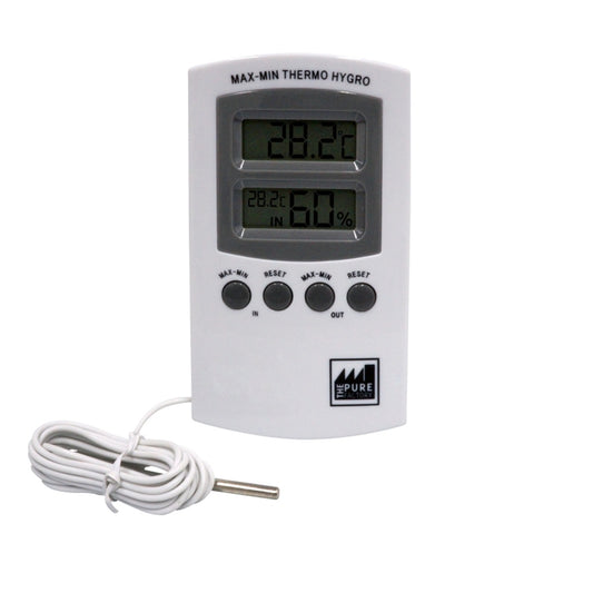 Thermo-hygromètre à sonde Pure Factory avec écran digital pour mesurer température et humidité en culture indoor. Idéal pour jardinage intérieur.
